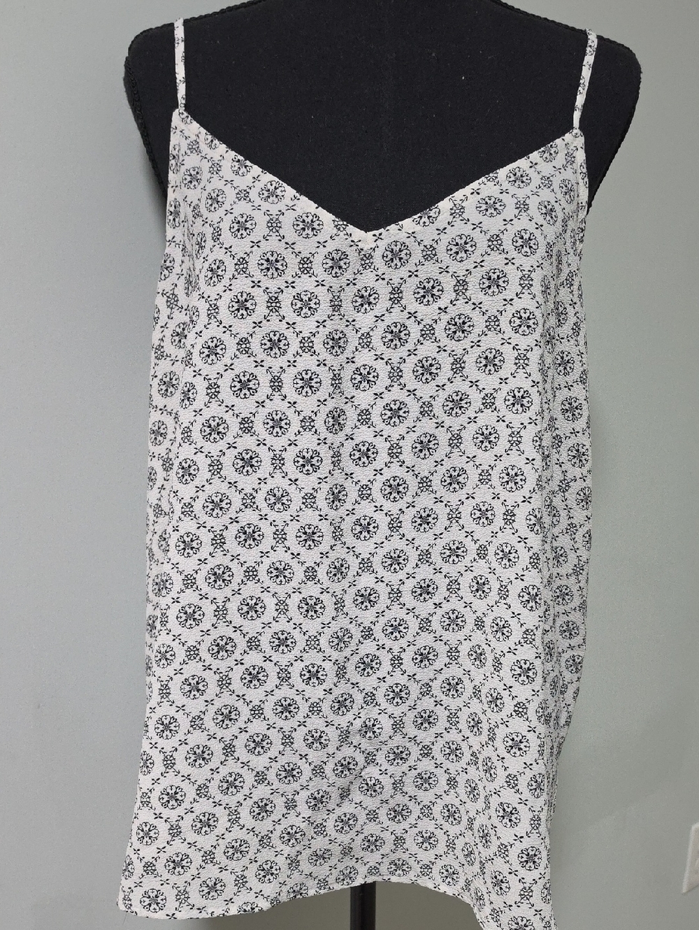 NWT SO White Camisole with Black Floral Medallion Print *Small Stain *
